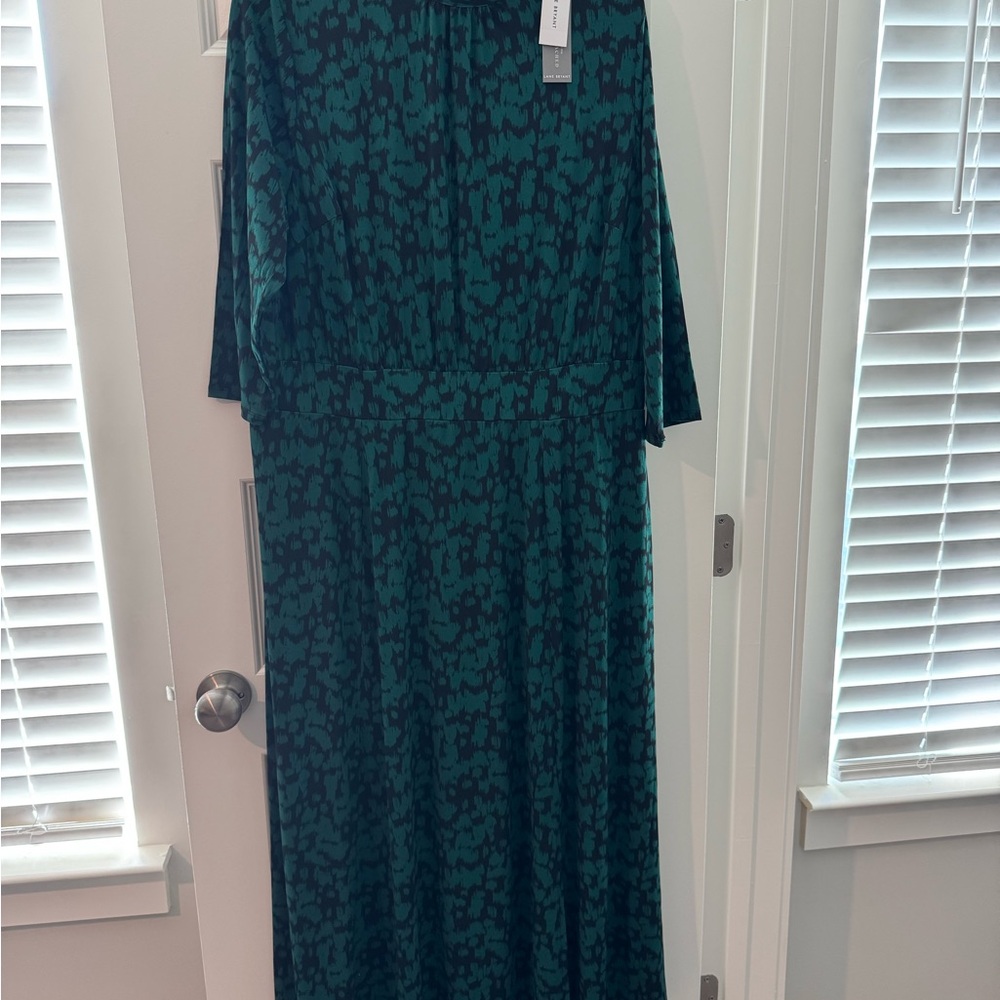 Lane Bryant Teal and Black Patterned Long Sleeve Dress
